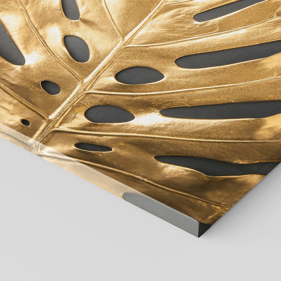 Obraz na płótnie 120x80 - Złoty Liść Monstera - złoty, liść