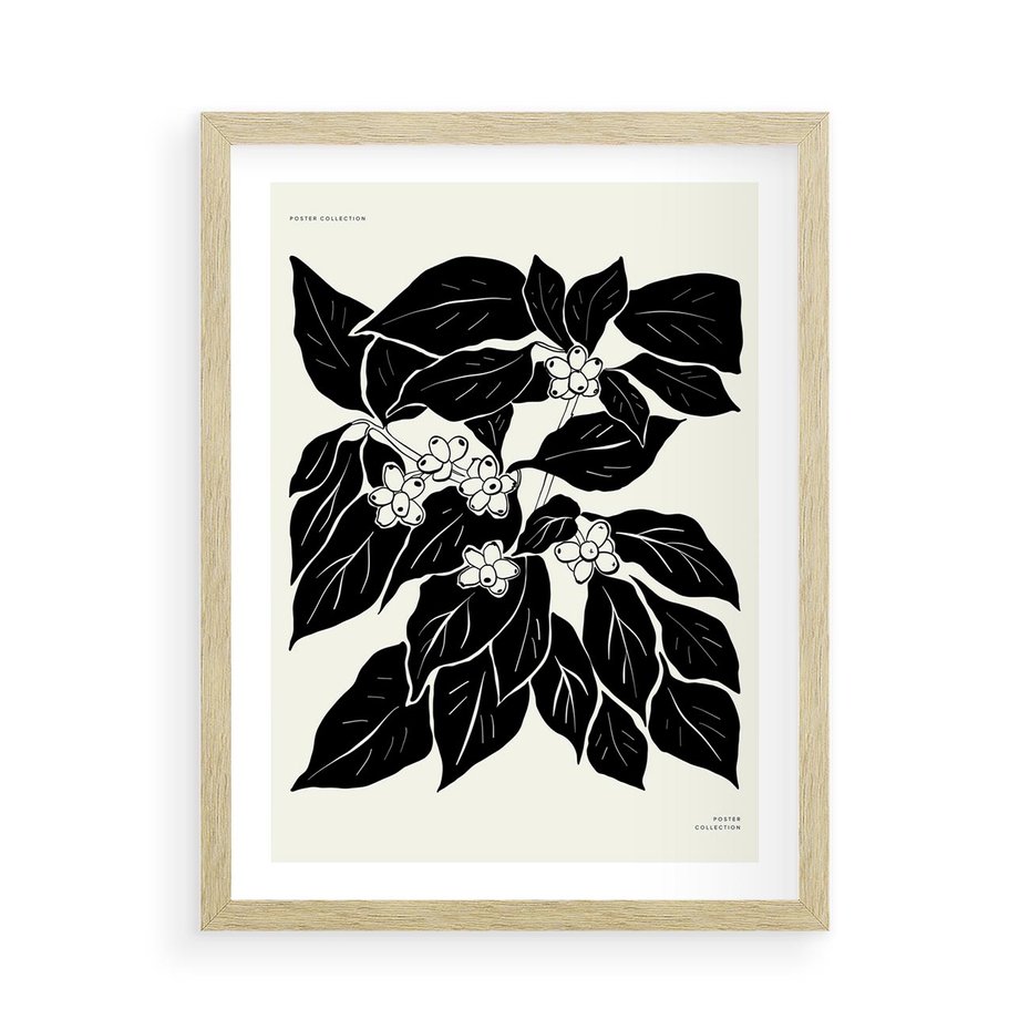 Plakat w ramie 50x70 - Ruchome szkicowe odbicia - czarno biała grafika, roślinność - rama drewno