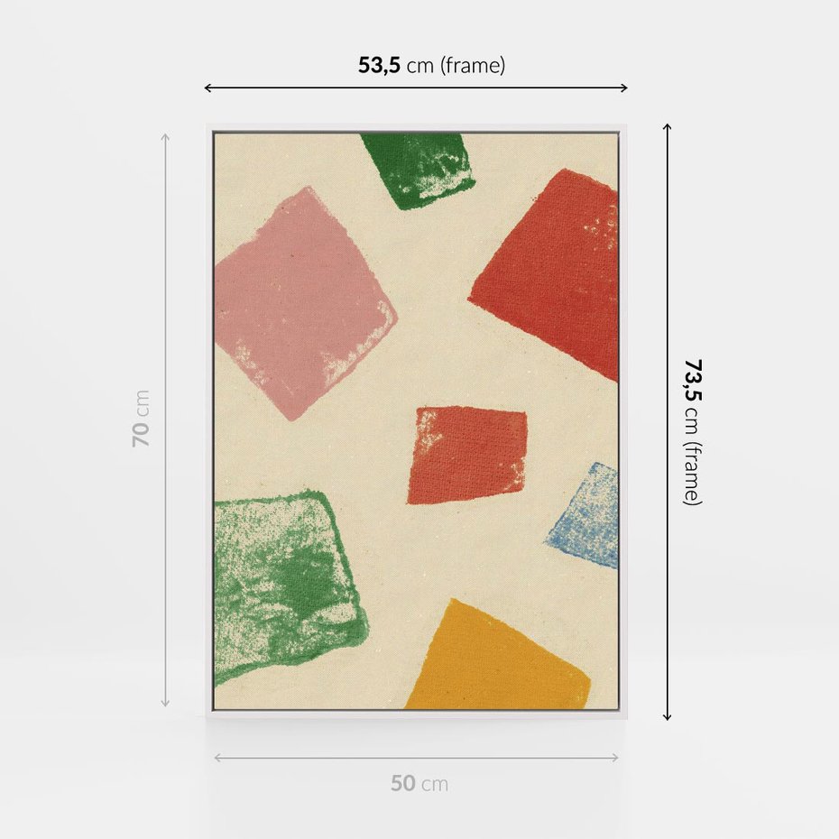 Obraz w ramie 50x70 - Tęczowe Rytmy - kolorowe tęczowe kwadraty, wesoły kolaż - rama biała