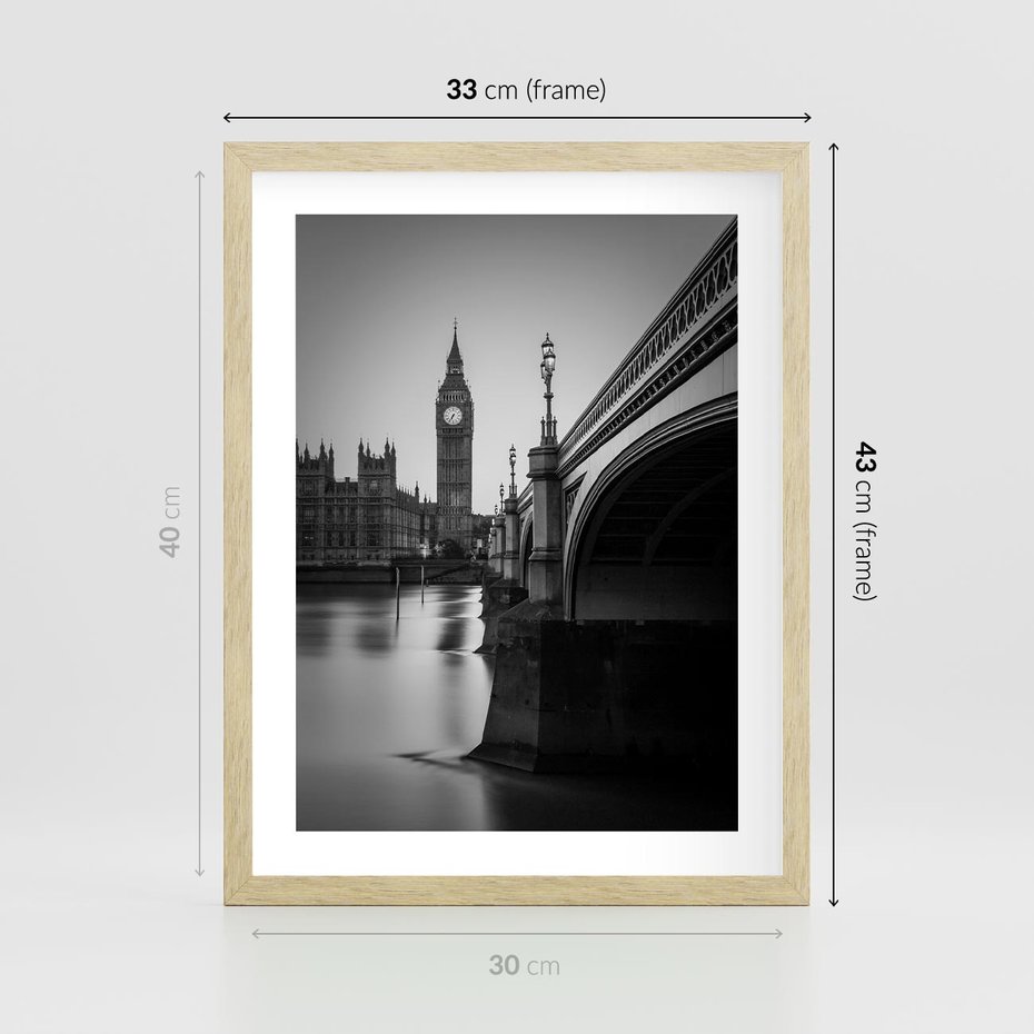 Plakat w ramie 30x40 - Majestatyczny Big Ben w Londynie - Londyn, most - rama drewno