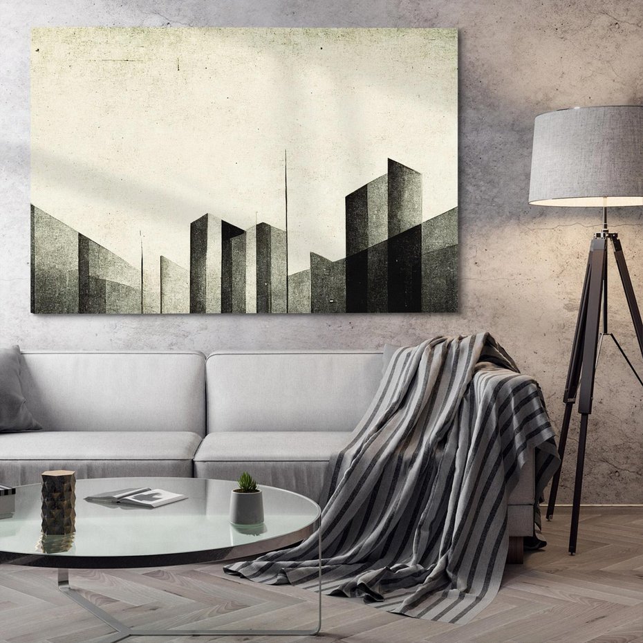 Obraz na płótnie 100x70 - Mroczne Wieżowce - postarzana grafika, perspektywa budynków wieżowców