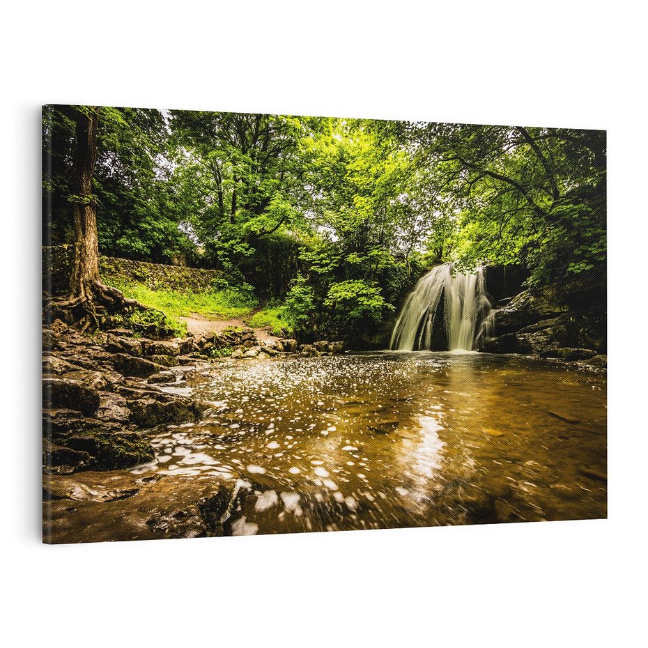 Obraz na płótnie 100x70 - Magia wodospadu w lesie - wodospad, las