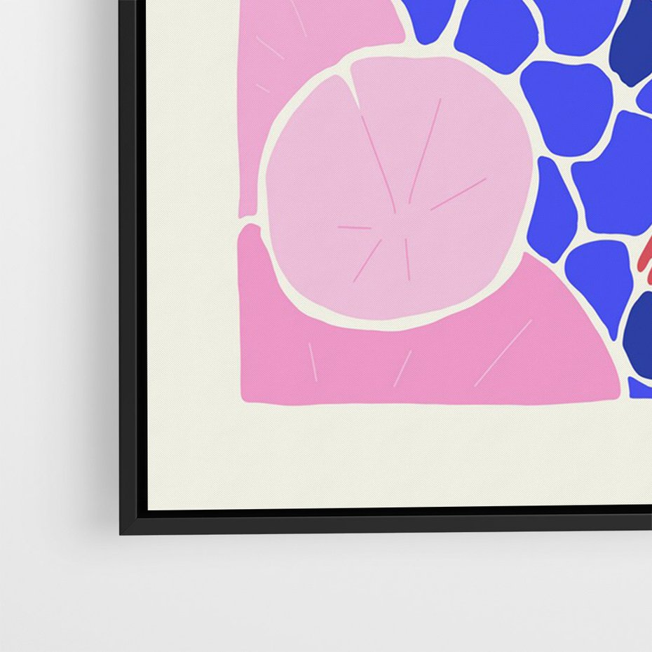 Obraz w ramie 70x100 - Rzeka Abstrakcji - abstrakcyjna kompozycja, różowe ryby wśród rafy - rama czarna