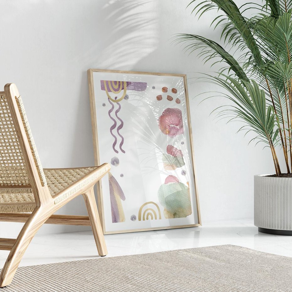 Plakat w ramie 30x40 - Pastelowe Wnętrza Emocji - abstrakcyjny palakt, akwarelowe plamy - rama drewno