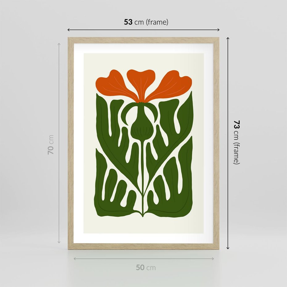 Plakat w ramie 50x70 - Minimalistyczny Urok Kwiatu - kwiat, sztuka nowoczesna - rama drewno