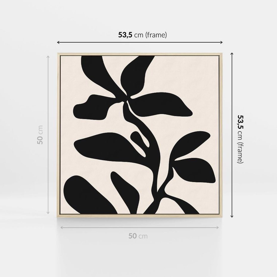 Obraz w ramie 50x50 - Wibracje Akwarelowych Ścieżek - abstrakcyjny minimalistyczna kwiat, czarno biały plakat - rama drewno