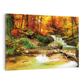 Obraz na płótnie 100x70 - Idylliczny las z bujnym strumykiem - las, drzewa