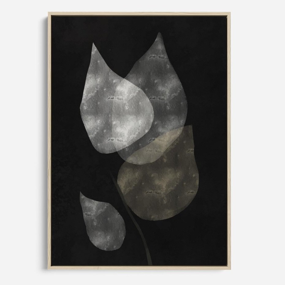 Obraz w ramie 80x120 - Mroczne Złudzenia - abstrakcyjne liście, mroczna atmosfera - rama drewno