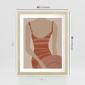 Plakat w ramie 40x50 - Kobiece Retro - minimalistyczny boho plakat, retro kobieta w stroju kąpielowym - rama drewno