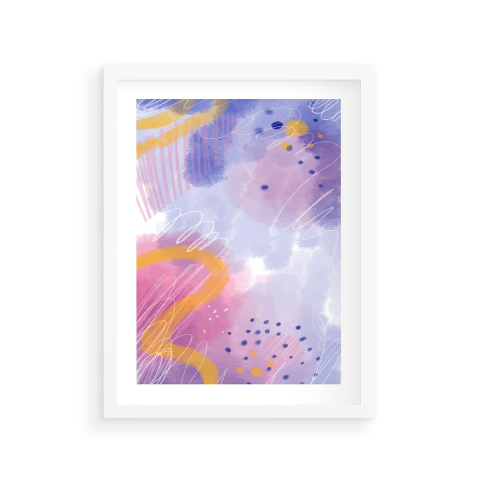 Plakat w ramie 30x40 - Migotliwe Wnętrza Kształtów - abstrakcyjny plakat, pastelowe kolory - rama biała