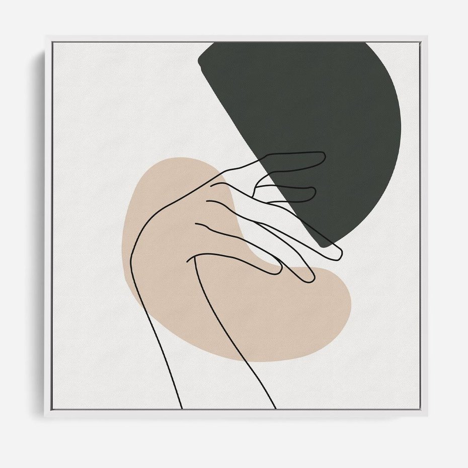 Obraz w ramie 80x80 - Przenikające Kształty - szkic jedną linią, one line - rama biała