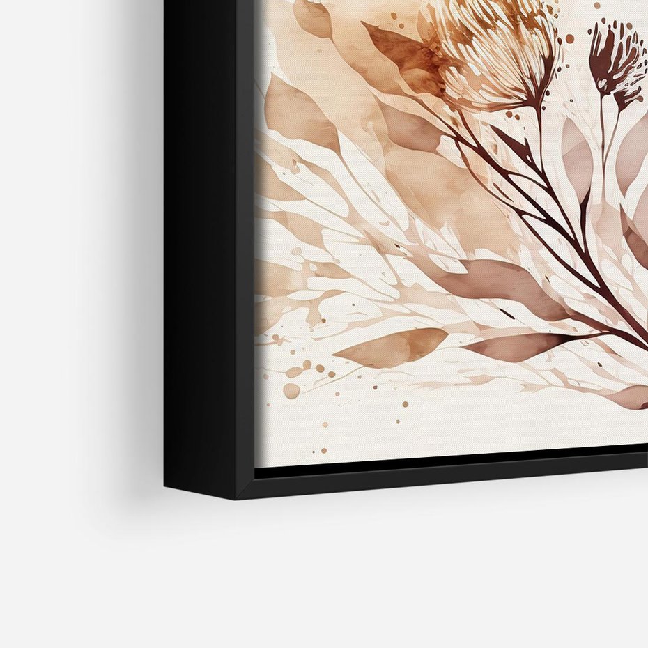 Obraz w ramie 50x50 - Nostalgiczne tańce pędzla - akwarelowe kwiaty, gałęzie - rama czarna