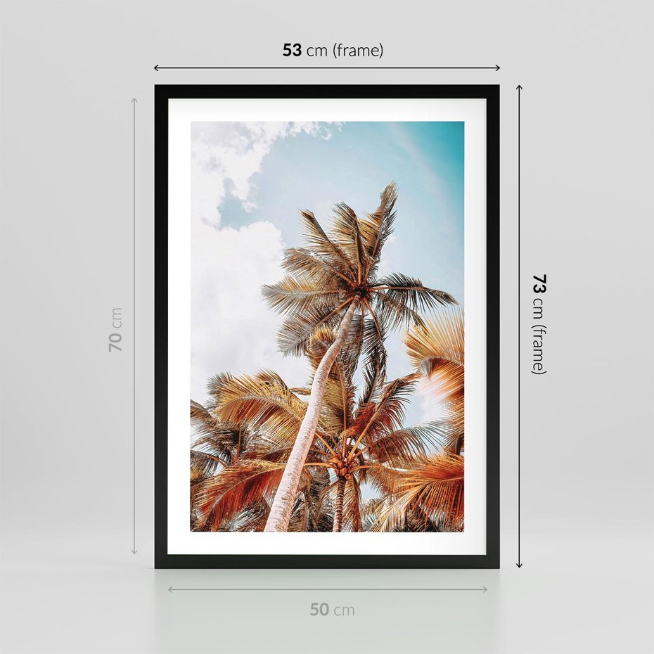 Plakat w ramie 50x70 - Plażowa Idylla z Palmami - palmy, rajska plaża - rama czarna