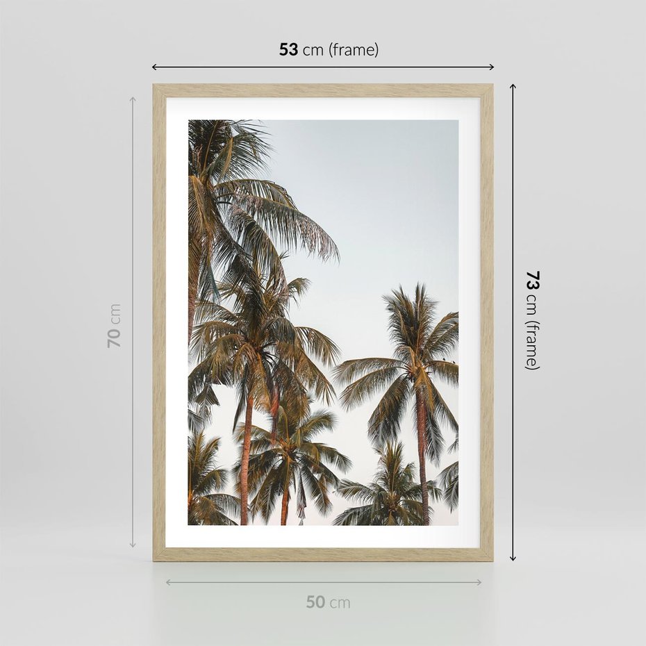 Plakat w ramie 50x70 - Palmy - tęsknota za Hawajami - palmy, Hawaje - rama drewno