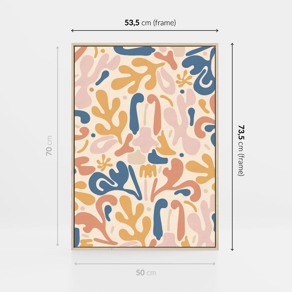 Obraz w ramie 50x70 - Symfonia Radosnych Barw - abstrakcyjne pastelowe formy, nowoczesna grafika w stylu boho - rama drewno