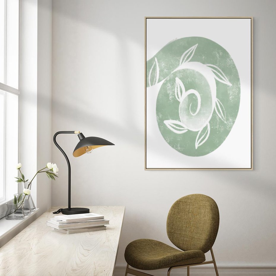 Obraz w ramie 80x120 - Zielony Świat Odpoczynku - abstrakcyjny zielony motyw, skandynawski design - rama drewno