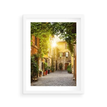 Plakat w ramie 30x40 - Malownicza Wędrówka - uliczka, perspektywa - rama biała