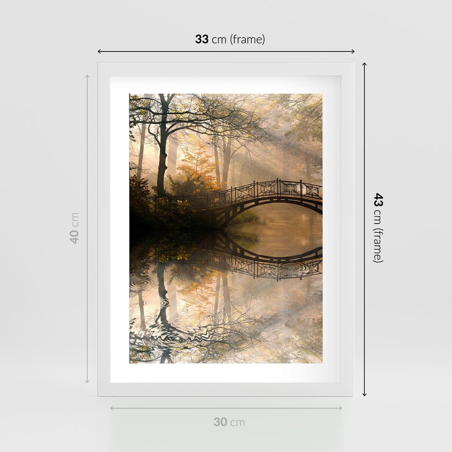 Plakat w ramie 30x40 - Romantyczny Mostek - mostek, romantyczny - rama biała
