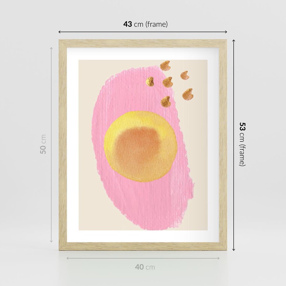 Plakat w ramie 40x50 - Migotliwe Dziwne Ścieżki - abstrakcyjna różowa plama, akwarela - rama drewno