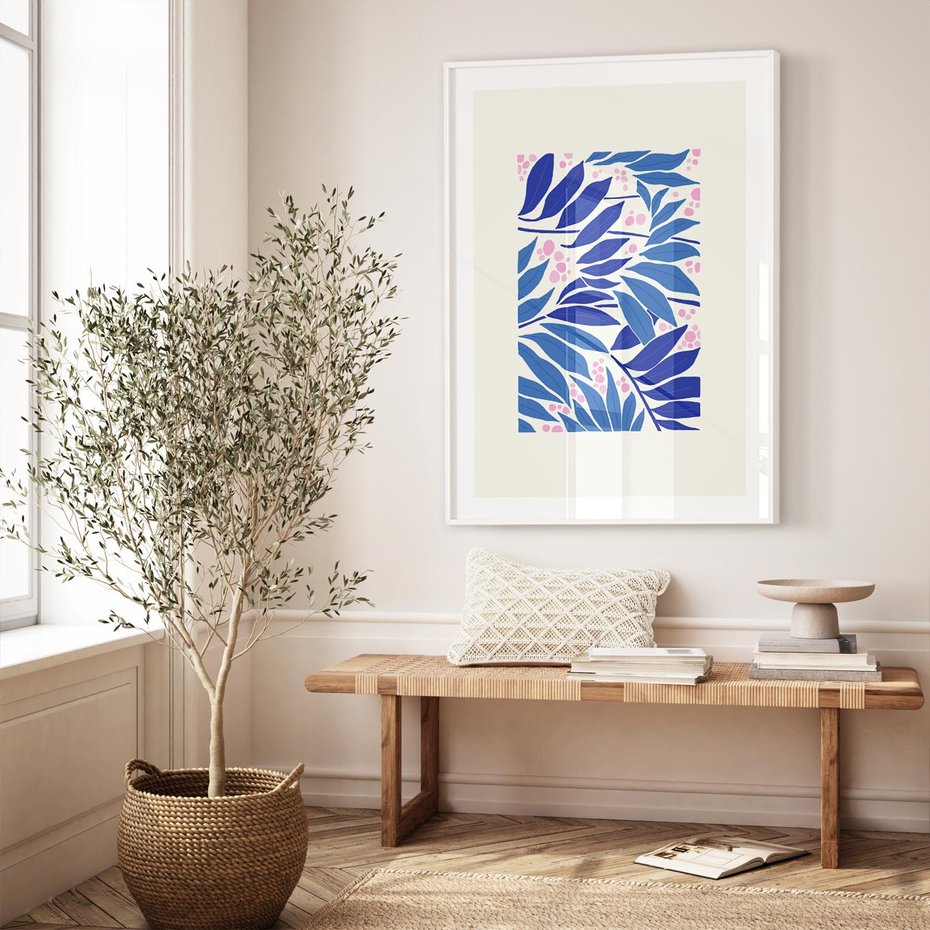 Plakat w ramie 40x50 - Kolorowy Wir - liściasta kompozycja, nowoczesny plakat - rama biała