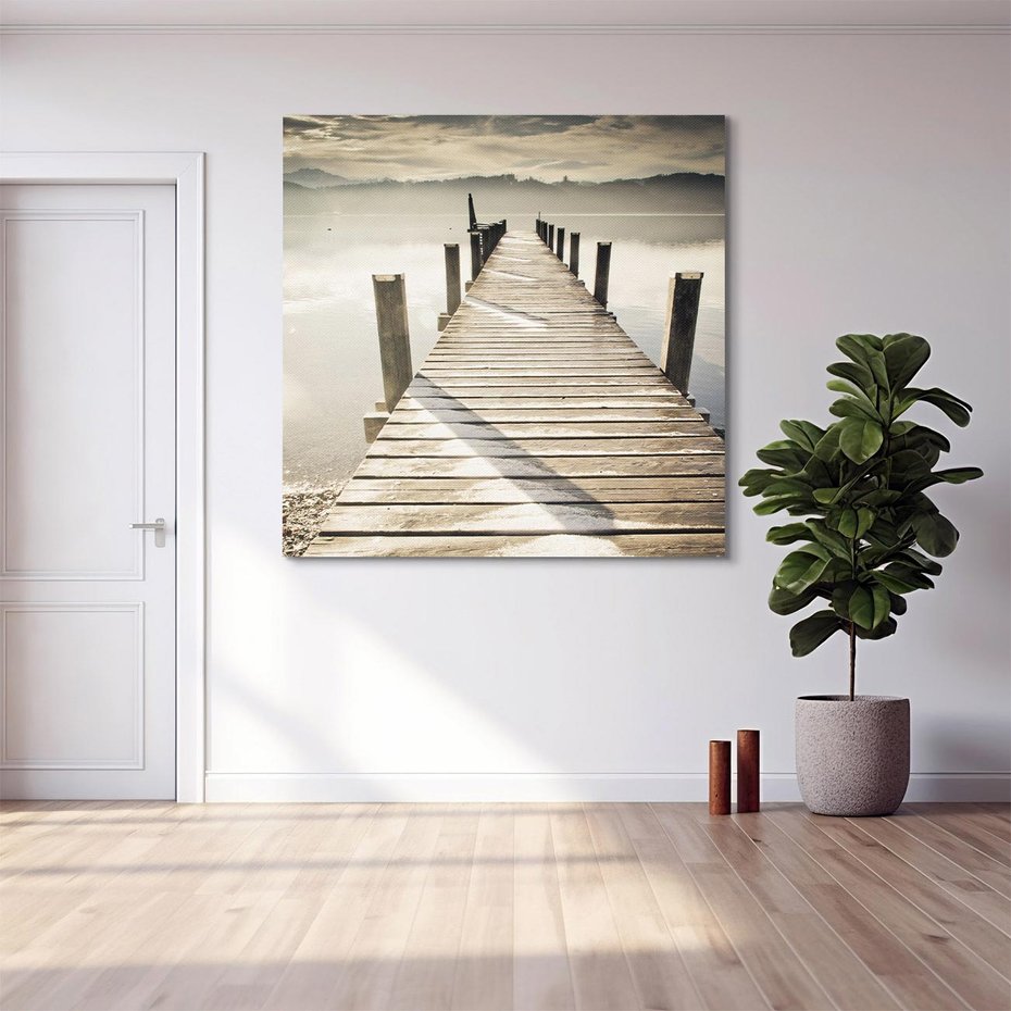 Obraz na płótnie 50x50 - Idylliczny pomost nad jeziorem - pomost, jezioro