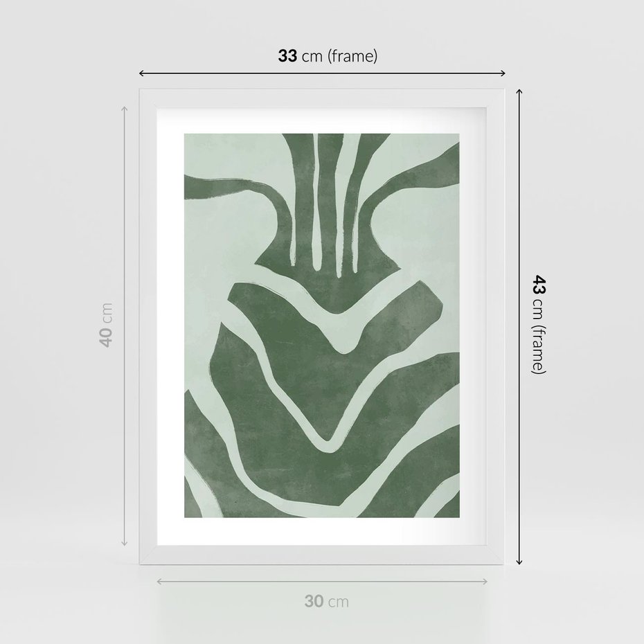 Plakat w ramie 30x40 - Zieleń Odpoczynku - zielony plakat, nieregularne splątane linie - rama biała