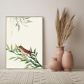 Obraz w ramie 50x70 - Roślinne Nastroje - japońska sztuka, ptak - rama drewno