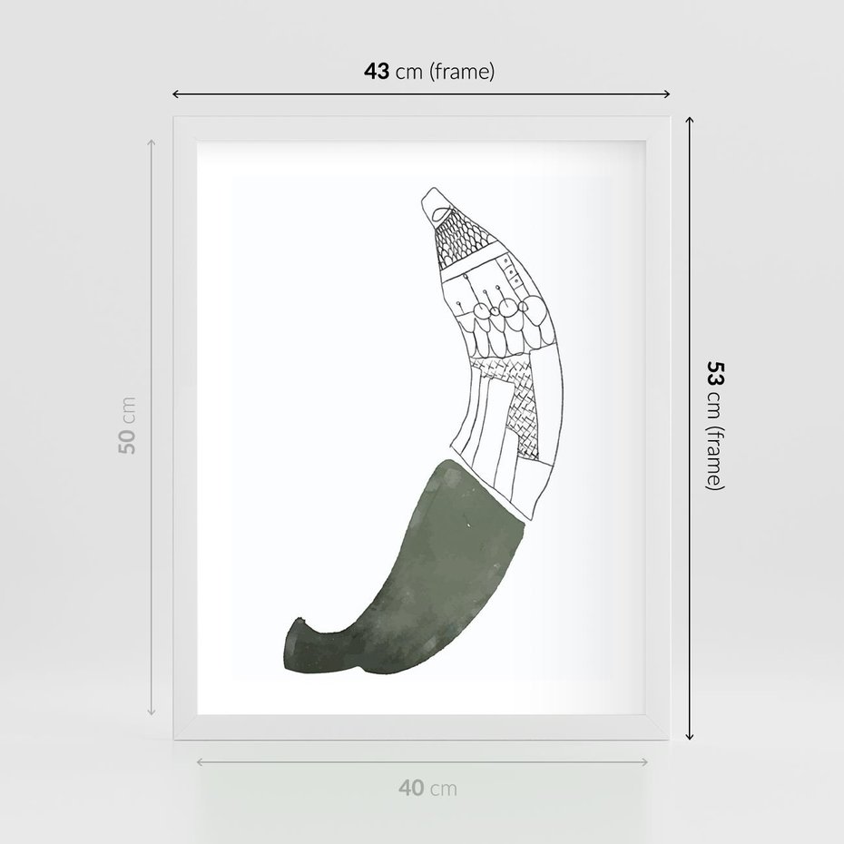 Plakat w ramie 40x50 - Rozkwitające Barwy Akwareli - minimalistyczny plakat, banan - rama biała