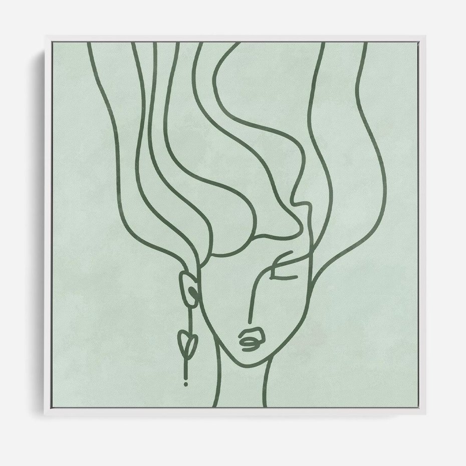 Obraz w ramie 80x80 - Spokojne Objęcia Natury - abstrakcja, zielony szkic - rama biała