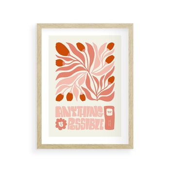 Plakat w ramie 40x50 - Migotliwa Euforia - kompozycja w łososiowym kolorze, kwiaty - rama drewno