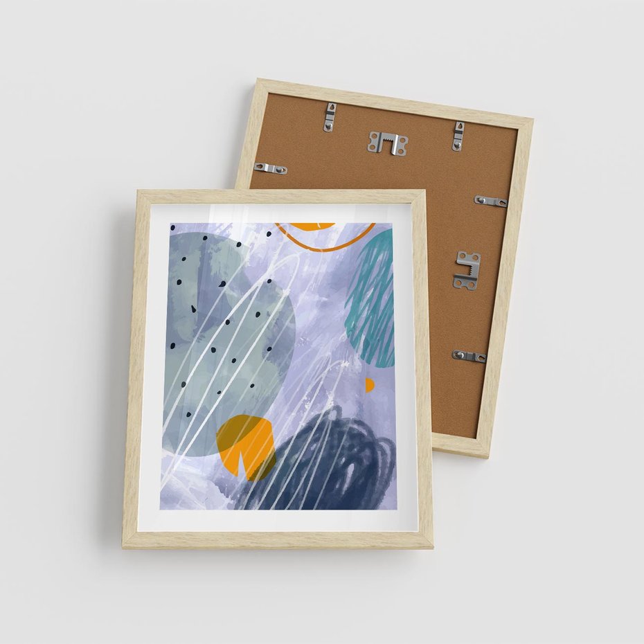 Plakat w ramie 40x50 - Pastelowe Przenikanie - abstrakcyjny plakat do młodzieżowego pokoju, granaty fiolety - rama drewno