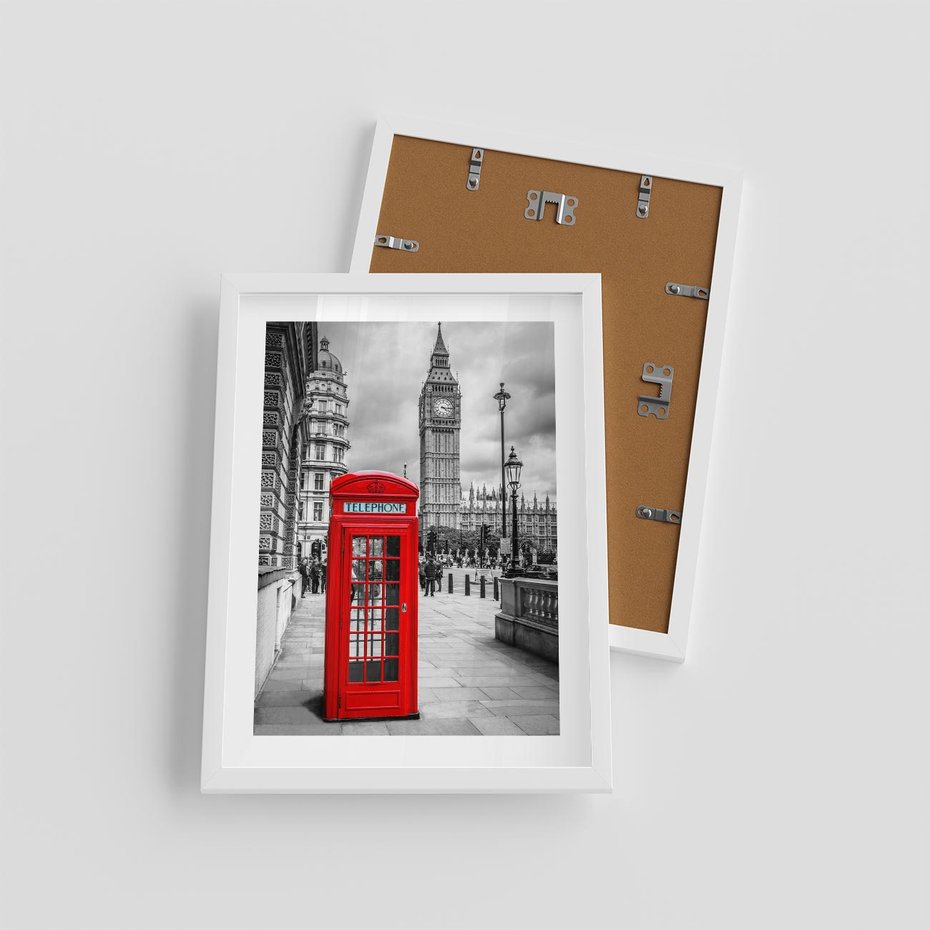 Plakat w ramie 30x40 - Budka telefoniczna w Londynie - budka, Londyn - rama biała