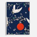 Obraz w ramie 70x100 - Japońskie Żurawie Indygo - sztuka japońska, japonia - rama biała