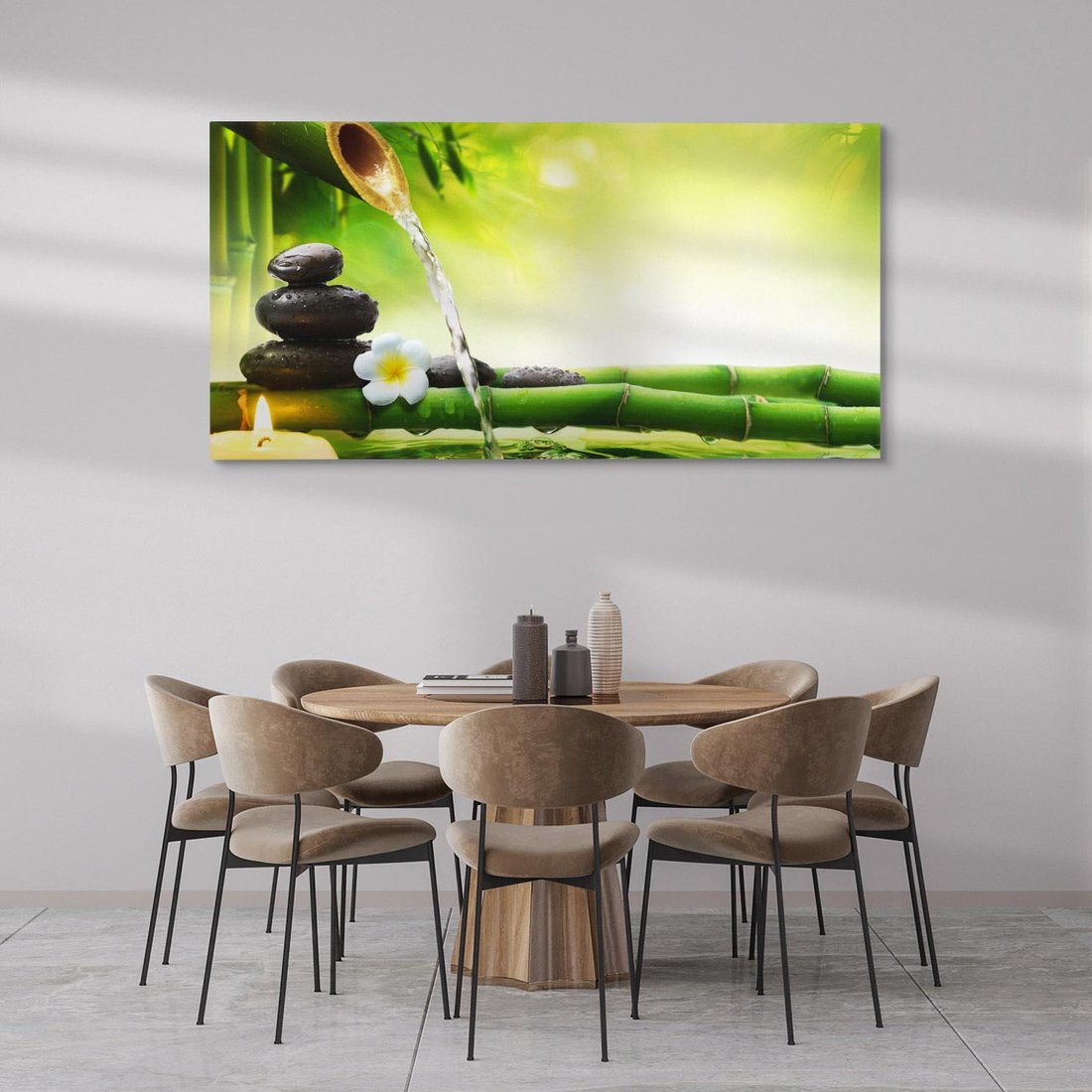 Obraz na płótnie 120x60 - Harmonia natury: Bambus, woda, kamienie - bambus, woda