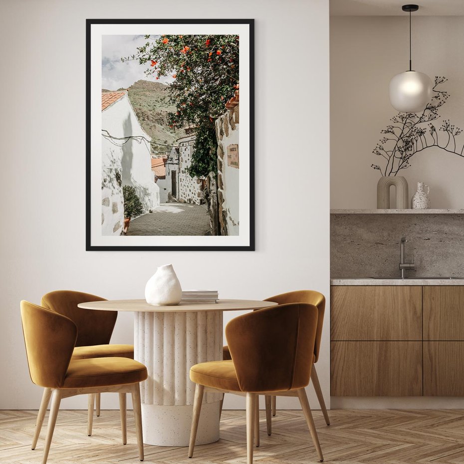 Plakat w ramie 40x50 - Południe Europy - śródziemnomorski krajobraz, uliczka we włoszech - rama czarna