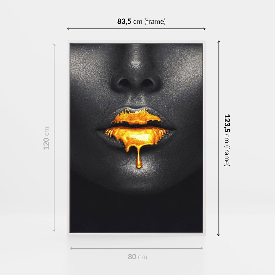 Obraz w ramie 80x120 - Złote Usta Kobiety - złote, usta - rama biała