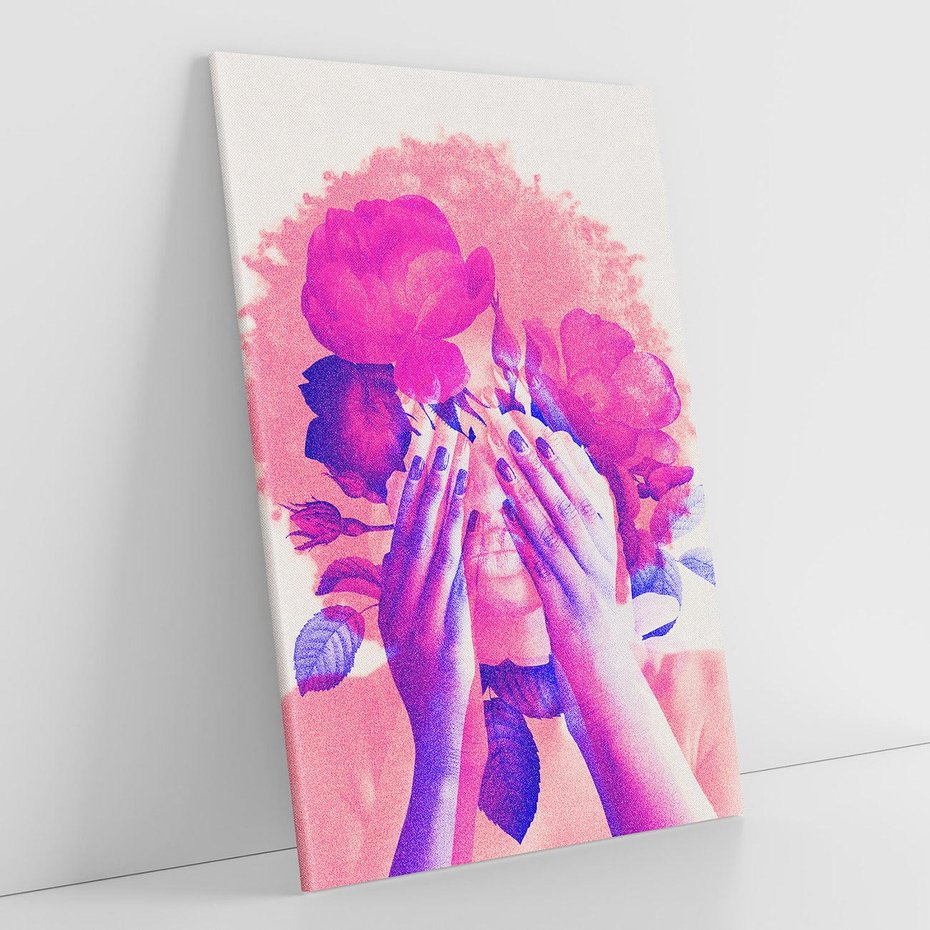 Obraz na płótnie 50x70 - Kwiaty we Włosach - różowa postać, grafika