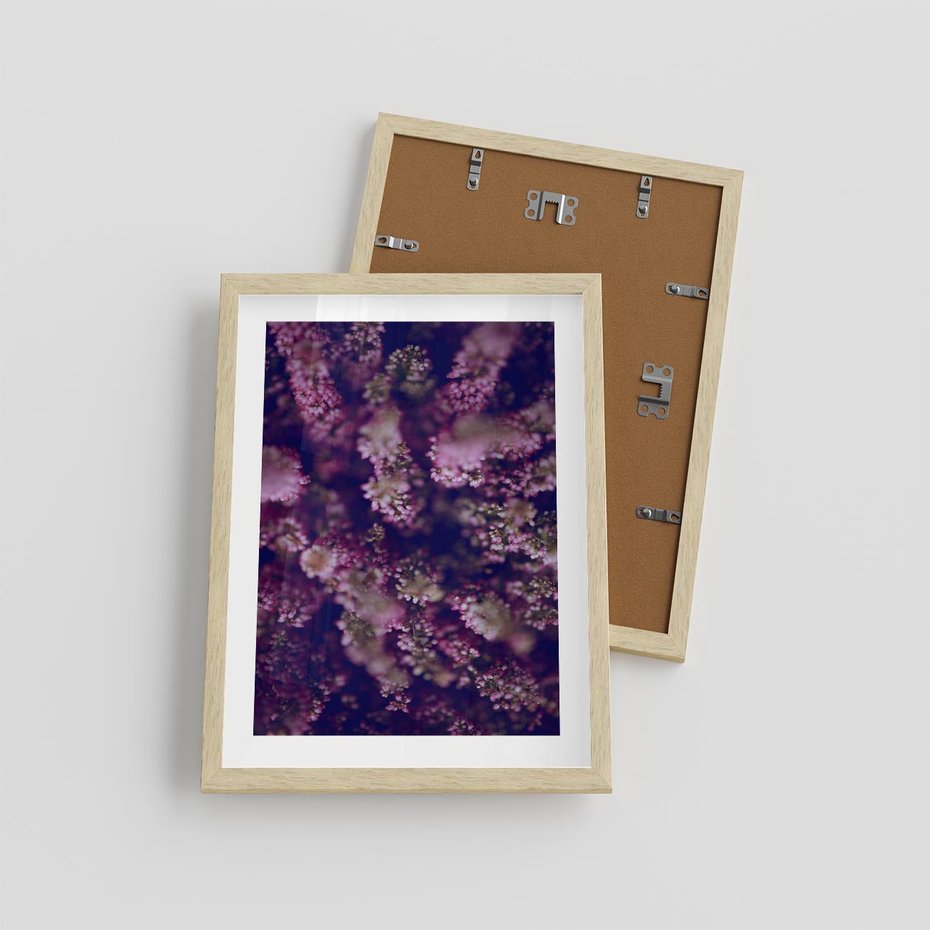 Plakat w ramie 30x40 - Wrzosowa Delikatność - wrzosy, kwiaty - rama drewno