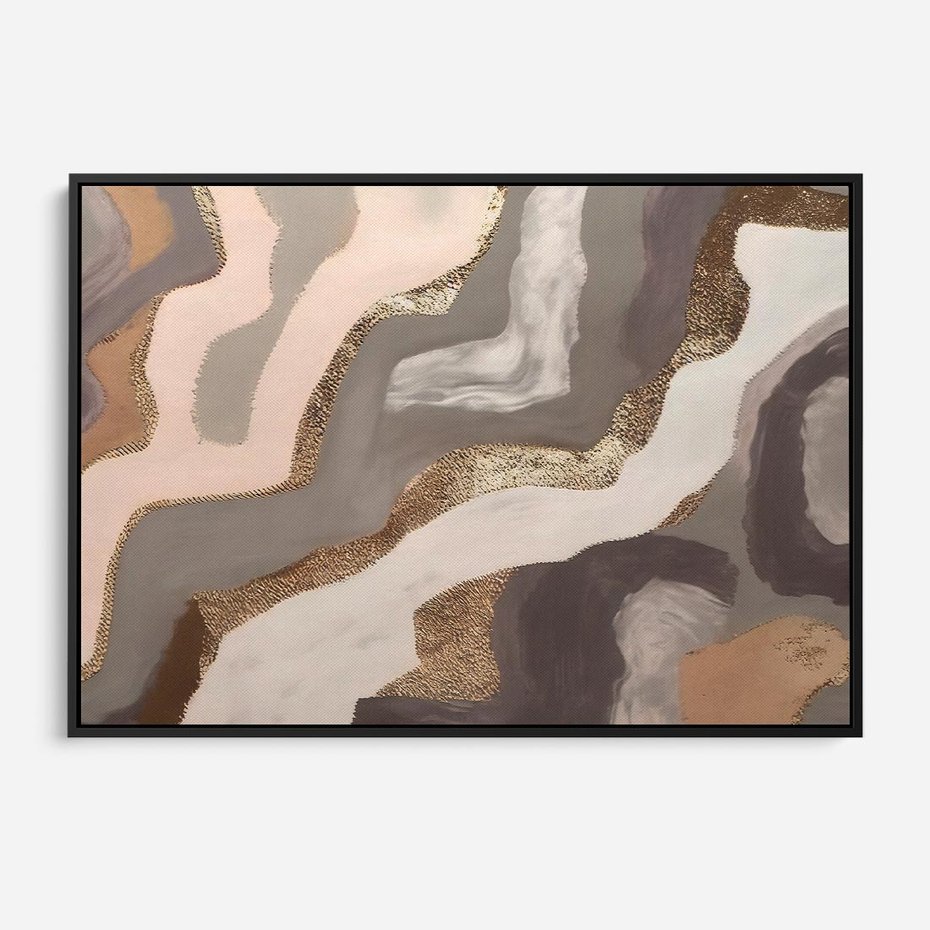 Obraz w ramie 100x70 - Płynne Fale - abstrakcja, neutralne kolory - rama czarna