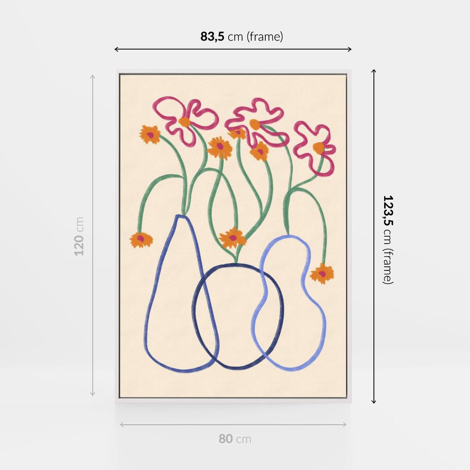 Obraz w ramie 80x120 - Migocące Pastelowe Impresje - minimalistyczny abstrakcyjny obraz, prymitywne kwiatki - rama biała