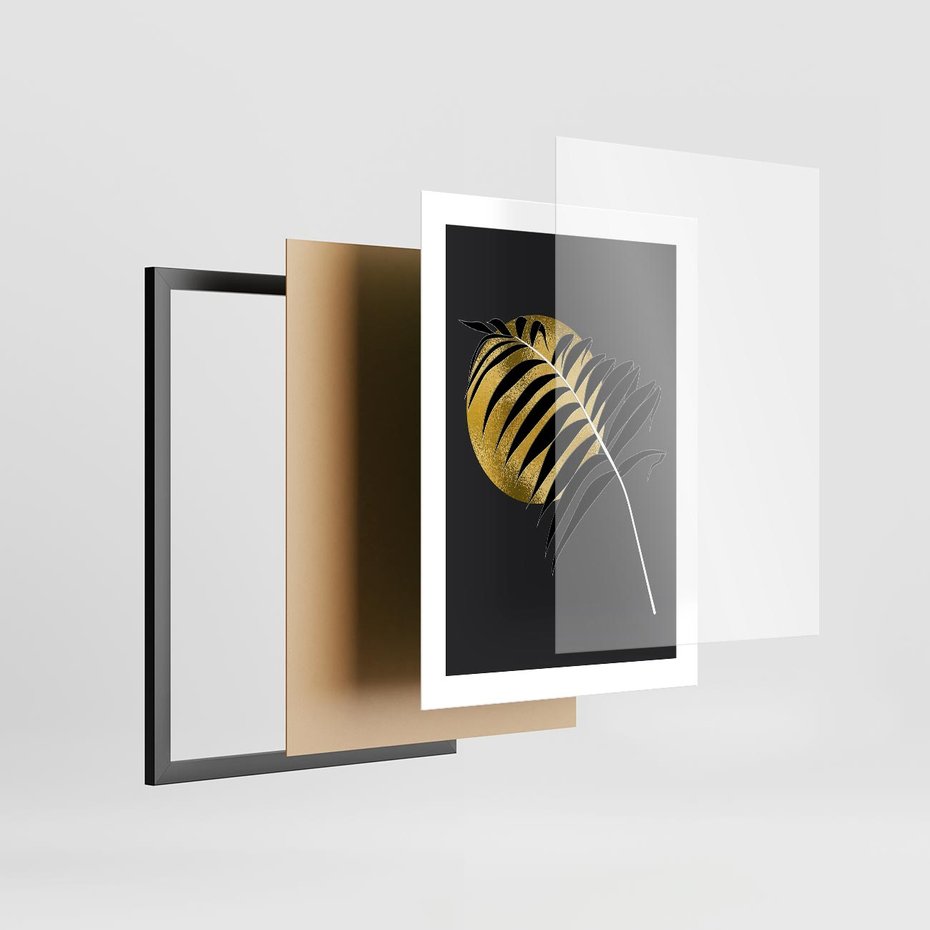 Plakat w ramie 30x40 - Egzotyczna Elegancja - palma, na czarnym tle - rama czarna