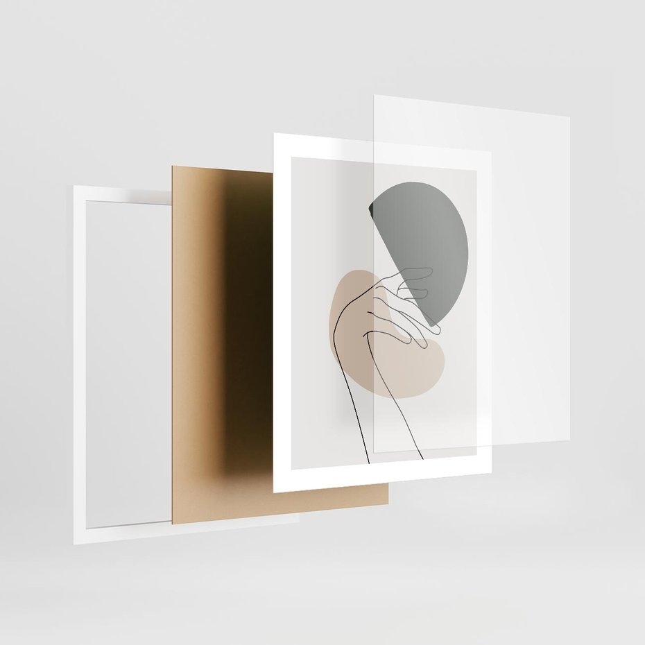 Plakat w ramie 40x50 - Przenikające Kształty - szkic jedną linią, one line - rama biała