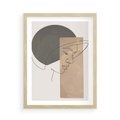 Plakat w ramie 50x70 - Jedną Linią: Kobieca Twarz - abstrakcja, plamy w tle - rama drewno