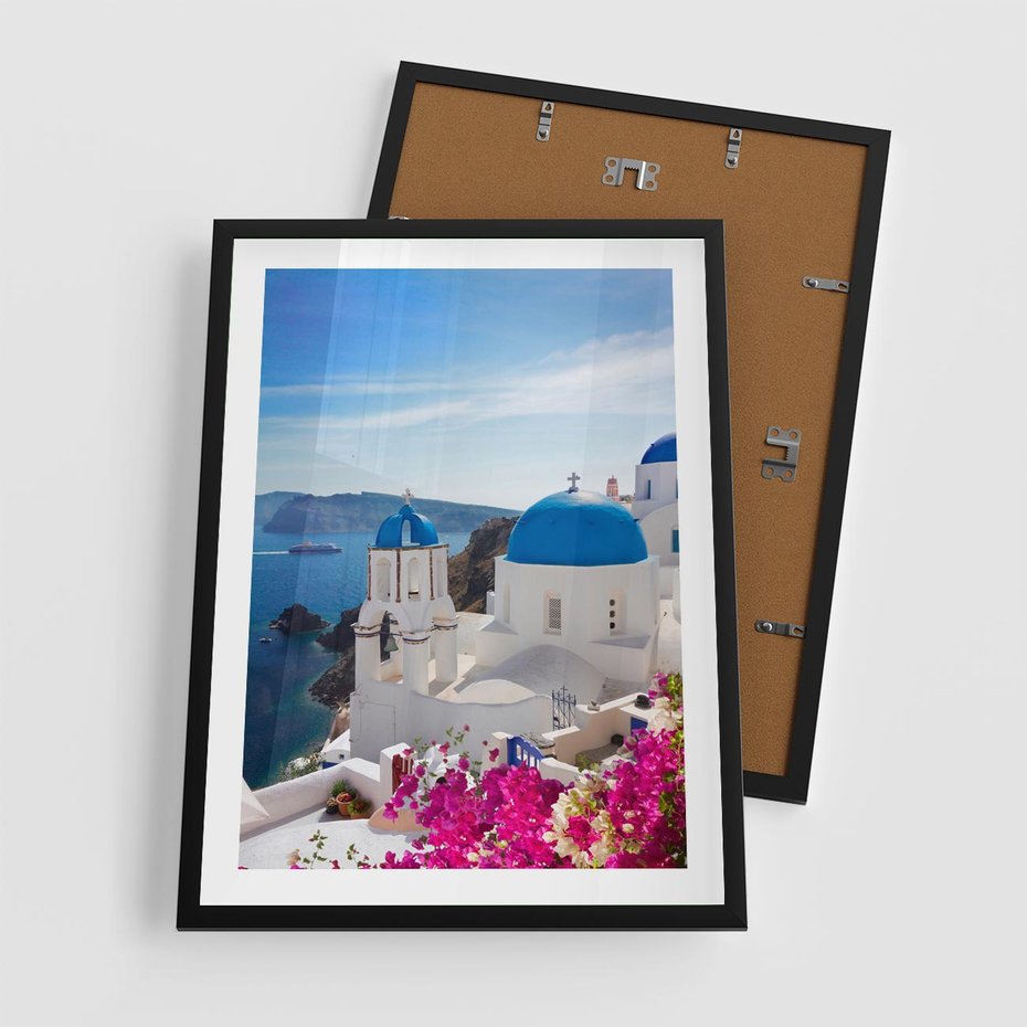 Plakat w ramie 50x70 - Perspektywa na Santorini - Santorini, perspektywa - rama czarna