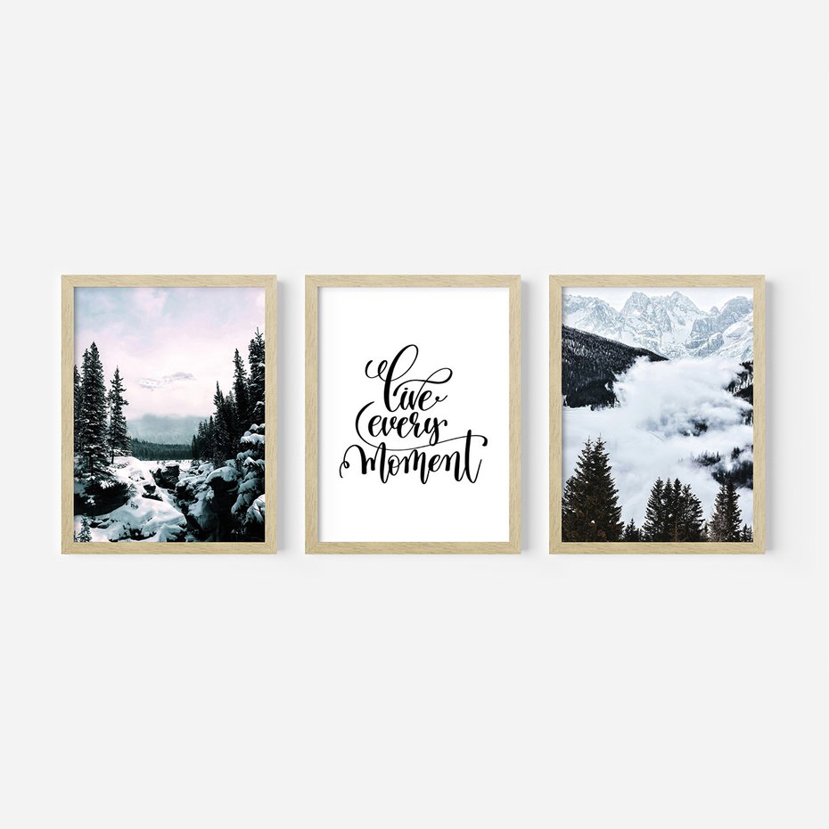 Zestaw obrazy w ramie 40x50 galeria - Motywacja, cytat, napis, góry - rama drewno