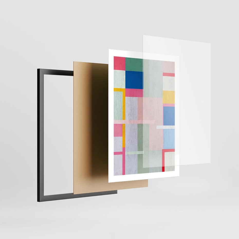 Plakat w ramie 50x70 - Rozbijające Granice Wyobraźni - abstrakcyjne geometryczne kształty, olejny obraz - rama czarna