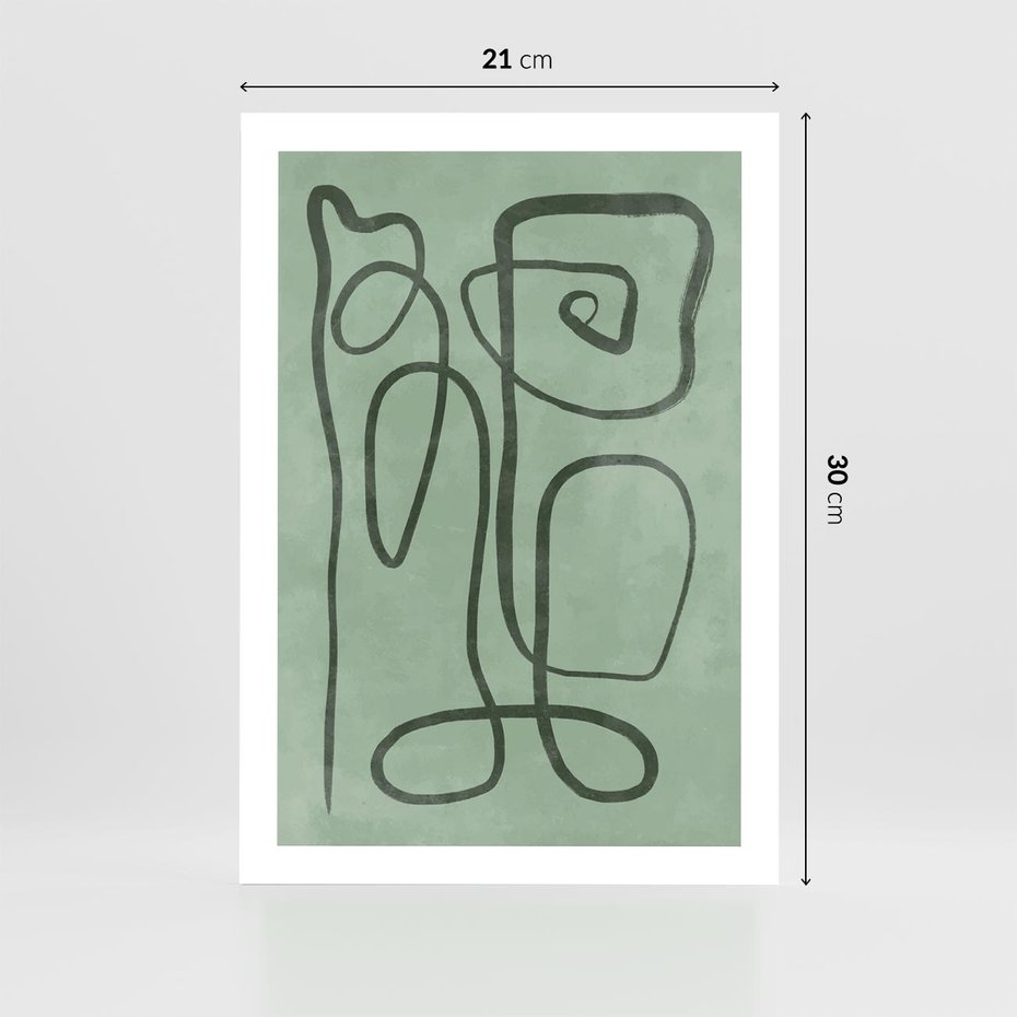 Plakat bez ramy 21x30 - Zielone Wariacje w Liniach - abstrakcyjne zielone linie, skandynawski design