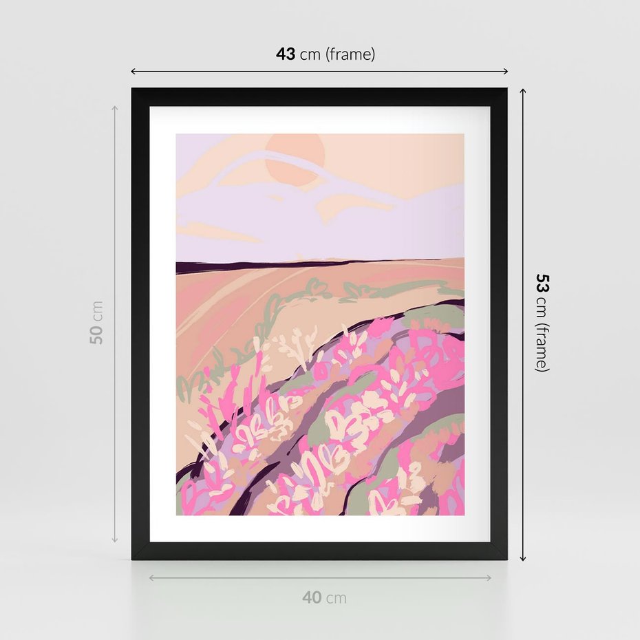 Plakat w ramie 40x50 - Harmonijny Świt - pastelowy krajobraz, nowoczesny plakat - rama czarna