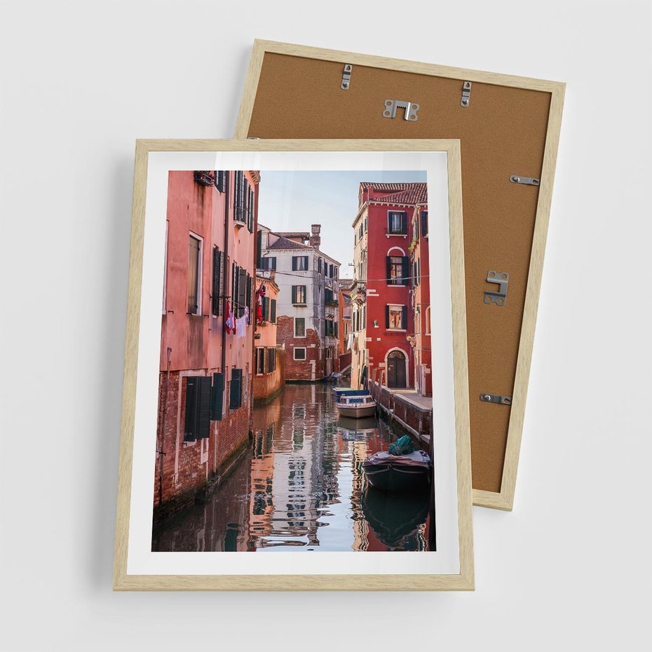 Plakat w ramie 50x70 - Przejażdżka gondolą przez Wenecję - Wenecja, kanały - rama drewno