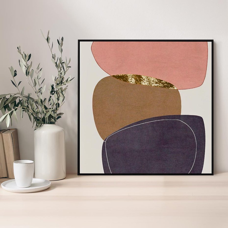 Obraz w ramie 50x50 - Rozkwitające Przenikające Formy - abstrakcyjny obraz, geometryczne formy - rama czarna